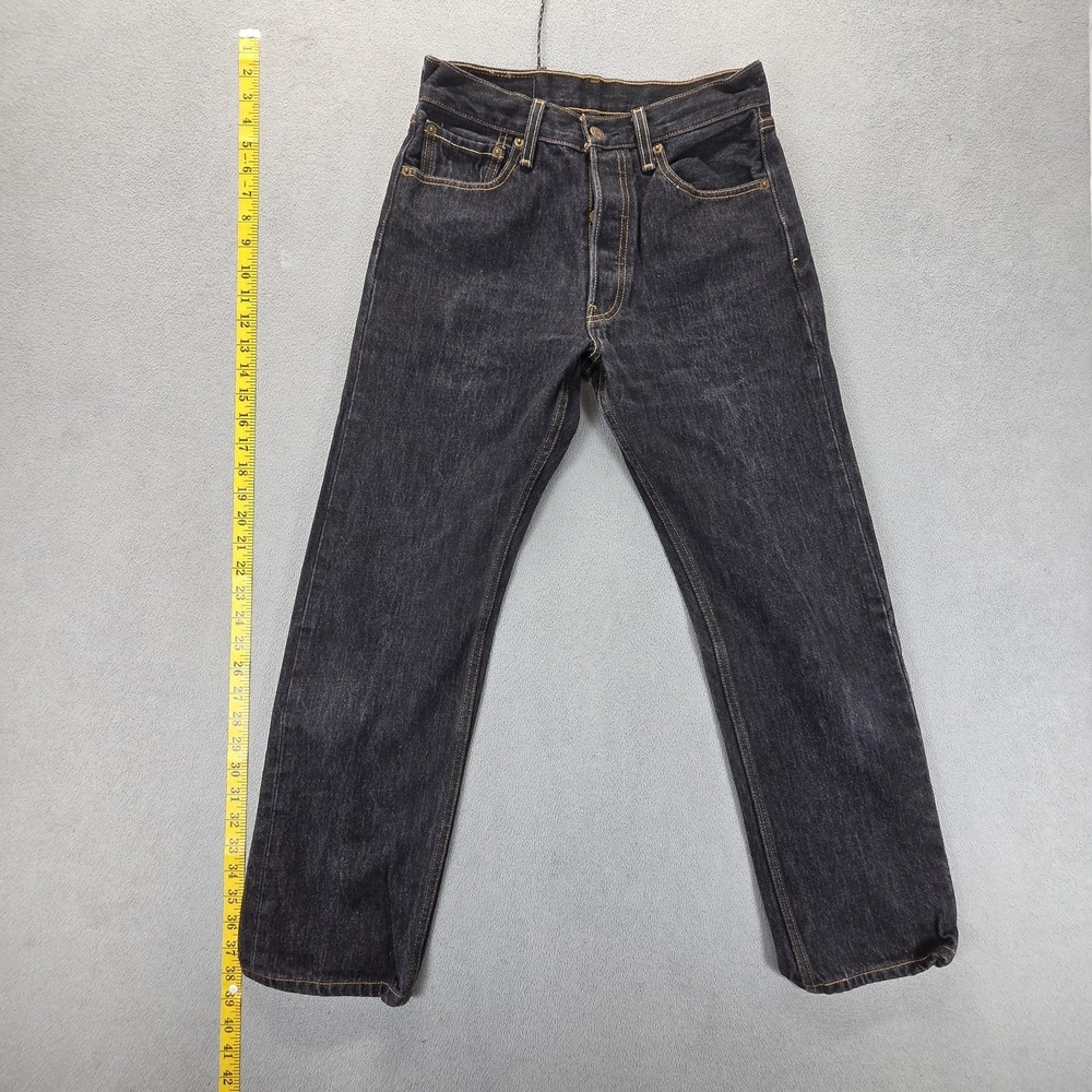 Levis 501 Jeans Mens Black Wash Straight Regular Denim Button Fly Fits 26x27